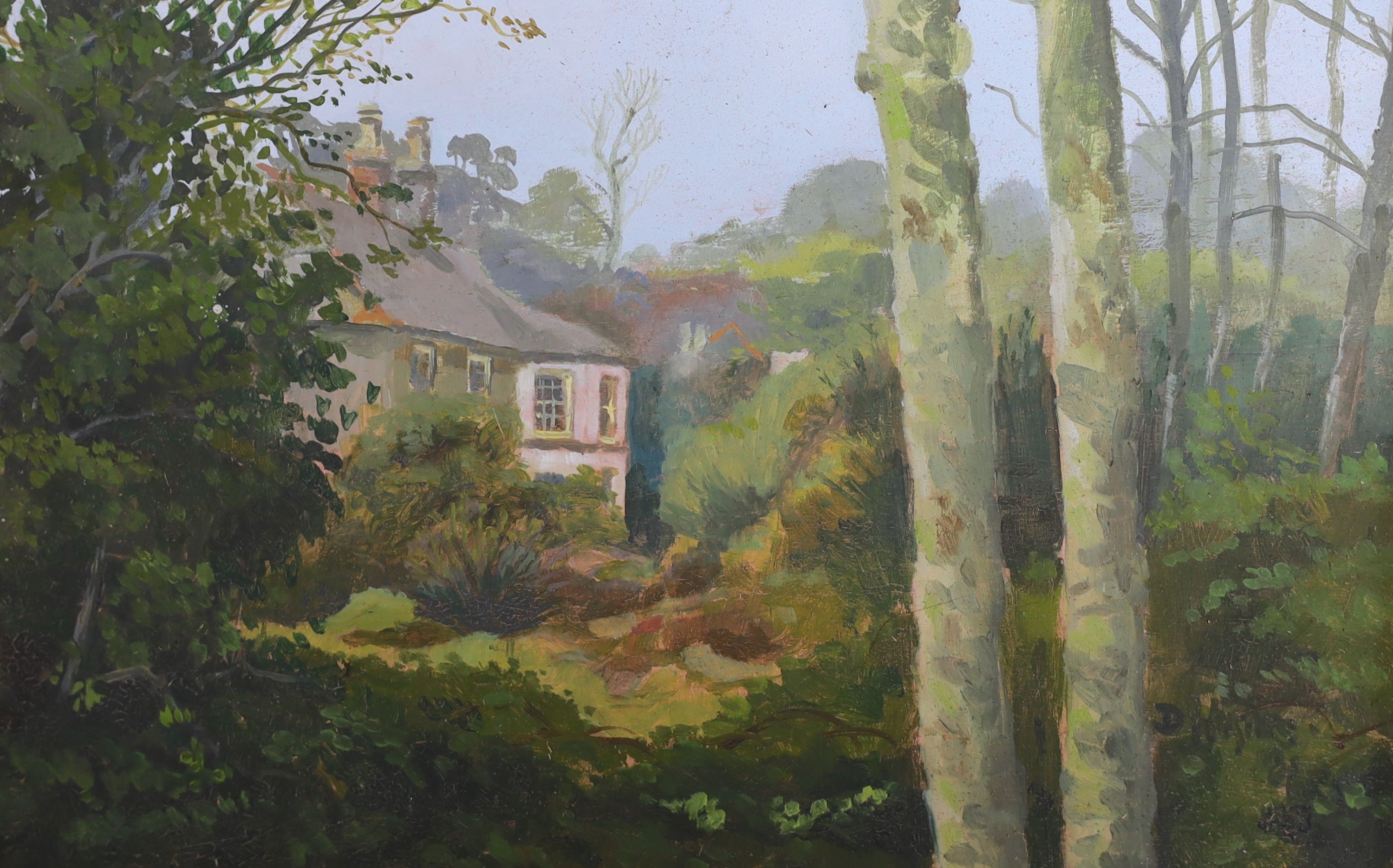 Dan Hughes, oil on card, View from Blacksmith's Shop, Lower Lelant, signed, 14 x 22cm